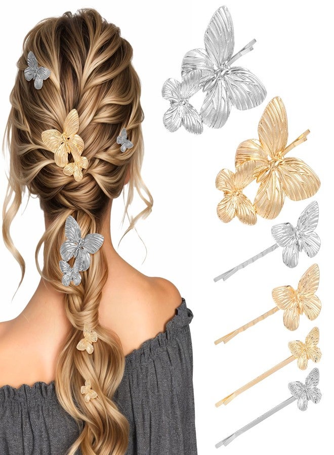 Ymapinc مجموعة مشابك شعر Ymapinc مكونة من 6 قطع، ذهبية وفضية، على شكل فراشة، مصنوعة من المعدن بثلاثة أحجام (قطعتان من كل حجم)، مثالية لتصفيف الشعر، والمناسبات، والاستخدام اليومي، وللعرائس ووصيفاتهن، وحفلات الزفاف والخطوبة والحفلات الراقصة. - Image 1